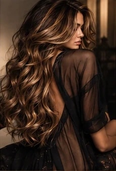 Long, softly waved hair with golden dimension, seen from behind